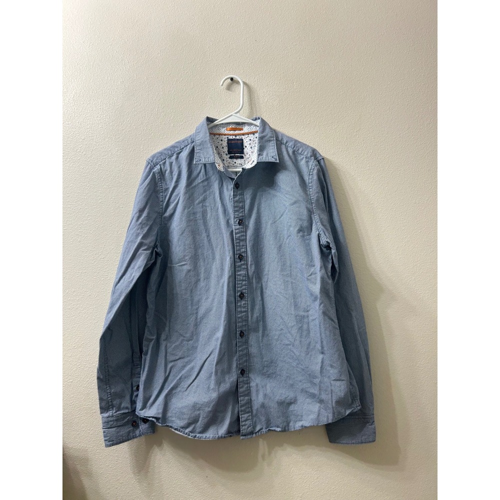 Denim & Flower Long Sleeve Men's Button Up Shirt, Large